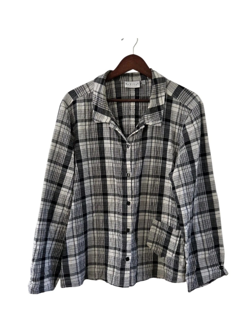 Habitat Clothes To Live Black White Plaid Button Down Top Blouse Lagenlook L